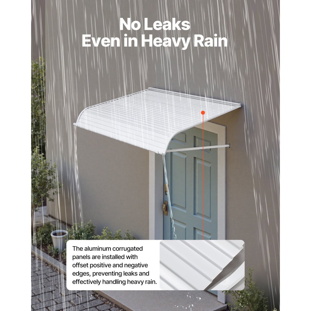 VEVOR Pensilina per Finestra Porta da 1219 x 1066 mm Tettoia per Porta Ingresso, Lega di Alluminio Antiruggine, Pensilina per Patio Esterna, per Protezione da Pioggia, Neve e Luce Solare