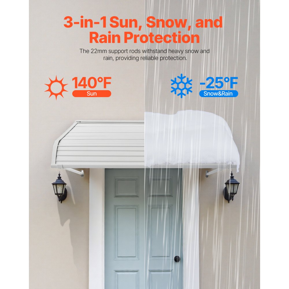 VEVOR Pensilina per Finestra Porta da 1219 x 1066 mm Tettoia per Porta Ingresso, Lega di Alluminio Antiruggine, Pensilina per Patio Esterna, per Protezione da Pioggia, Neve e Luce Solare