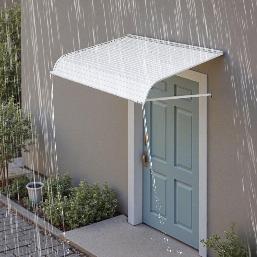 VEVOR Pensilina per Finestra Porta da 1219 x 1066 mm Tettoia per Porta Ingresso, Lega di Alluminio Antiruggine, Pensilina per Patio Esterna, per Protezione da Pioggia, Neve e Luce Solare