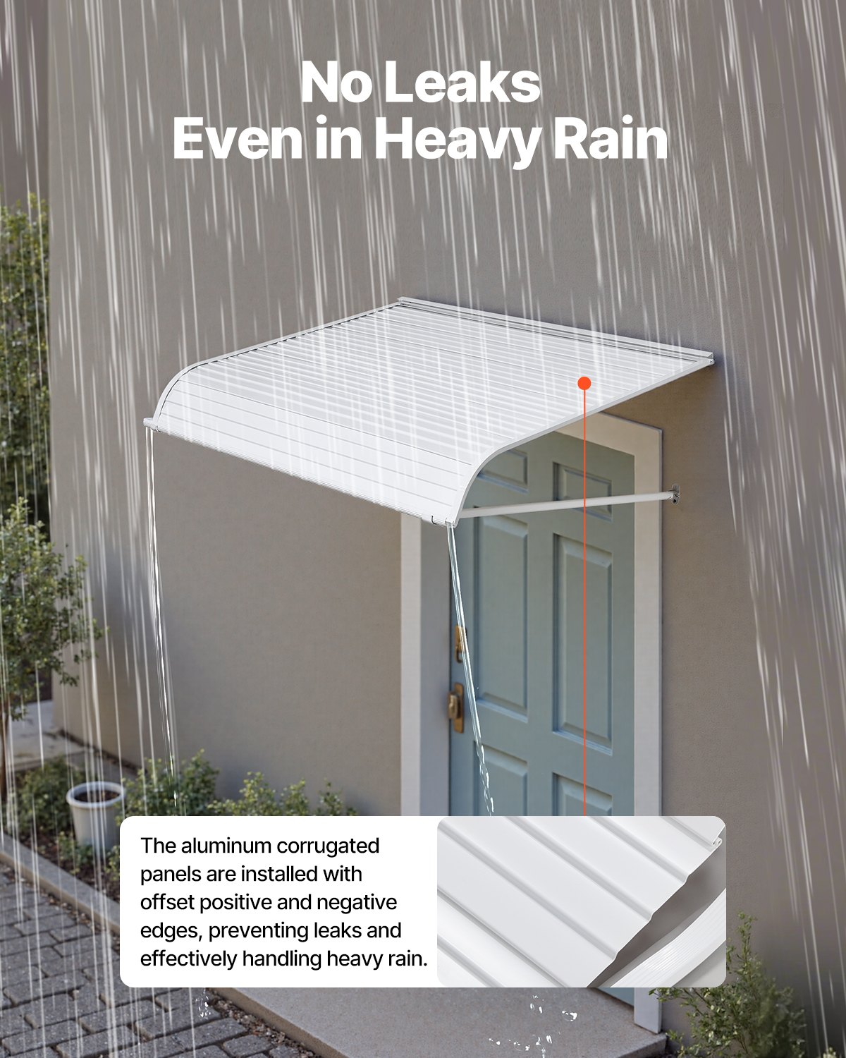 VEVOR Pensilina per Finestra Porta da 1219 x 1066 mm Tettoia per Porta Ingresso, Lega di Alluminio Antiruggine, Pensilina per Patio Esterna, per Protezione da Pioggia, Neve e Luce Solare