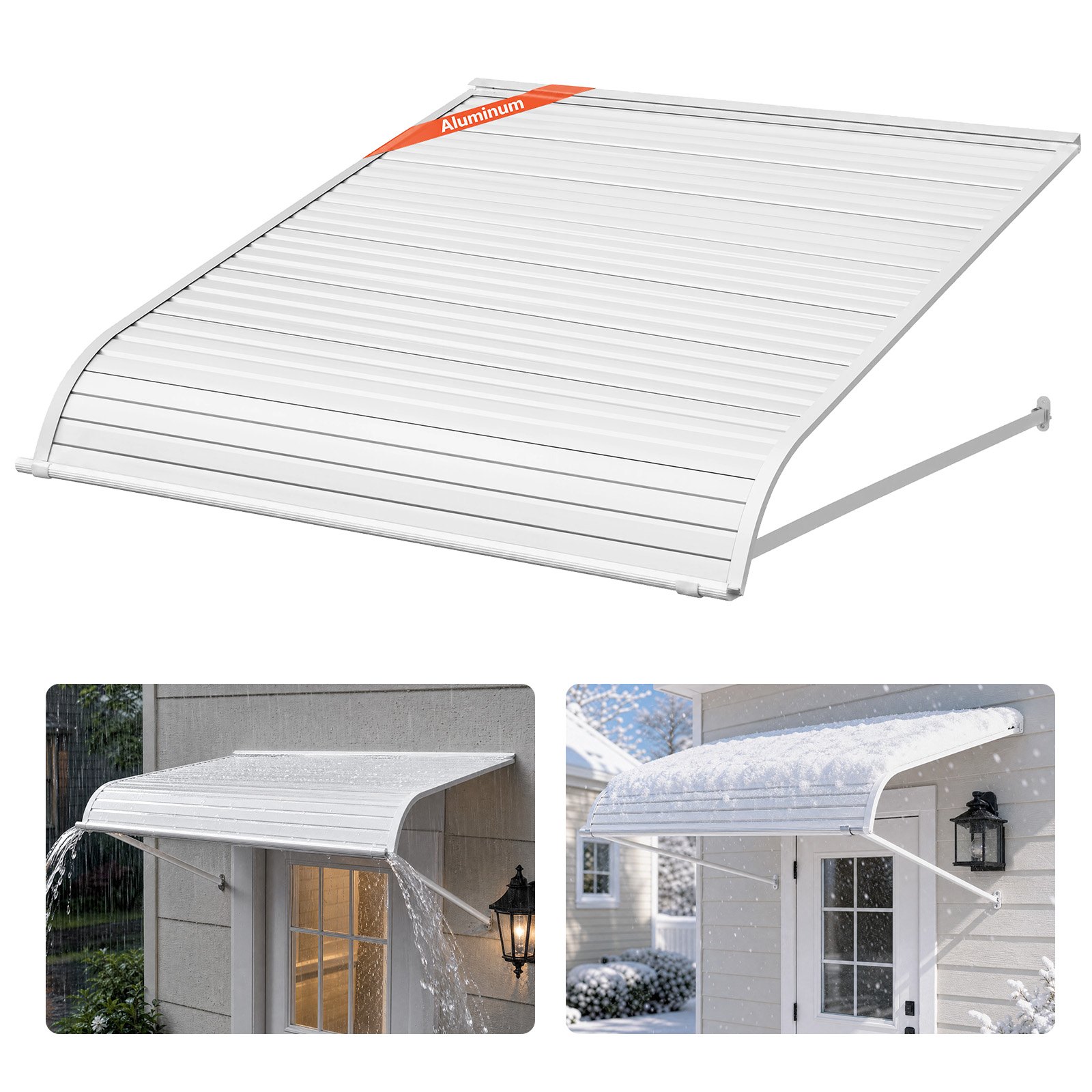 VEVOR Pensilina per Finestra Porta da 1219 x 1066 mm Tettoia per Porta Ingresso, Lega di Alluminio Antiruggine, Pensilina per Patio Esterna, per Protezione da Pioggia, Neve e Luce Solare