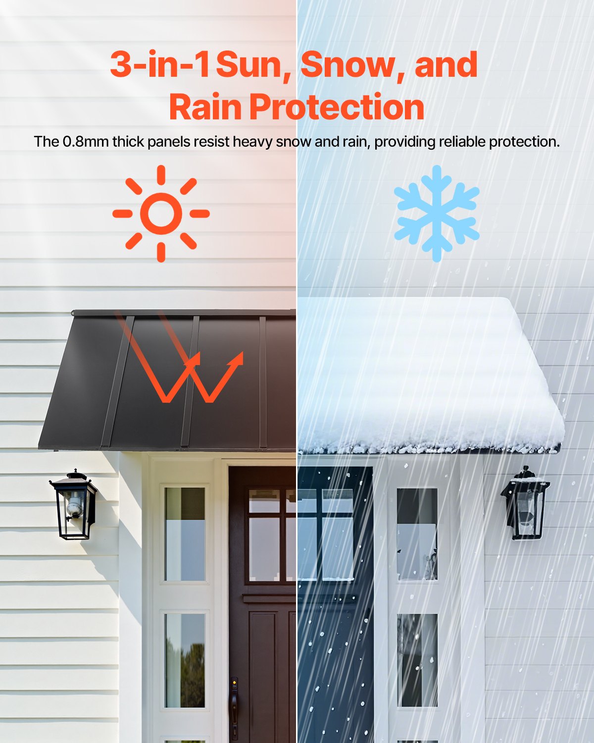 VEVOR window awning 203x91x61 cm, door canopy, sturdy outdoor awnings with triangular steel frame, protection from rain, snow and sunlight for doorways, windows, verandas, balconies