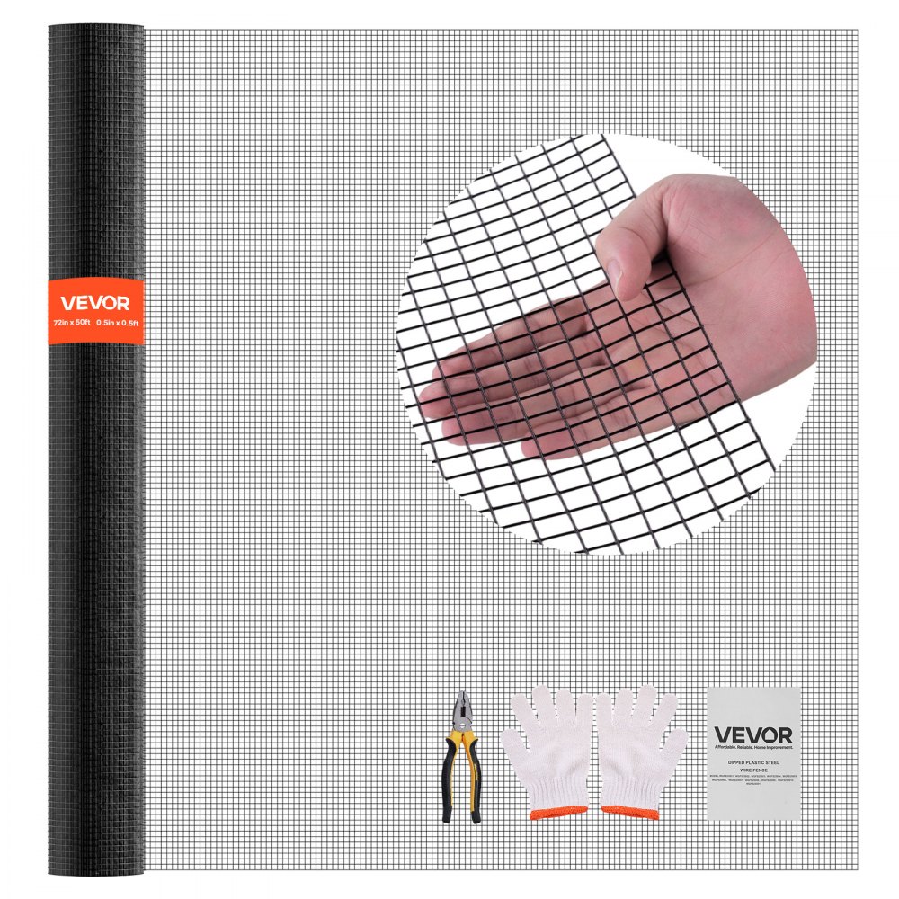 VEVOR Rotolo di Rete Metallica Zincata 1,83 x 15,2 m, Rivestita in Vinile Resistente alle Intemperie, Recinzione Saldata per Piante da Giardino Resistente per Gabbie per Conigli e Serpenti