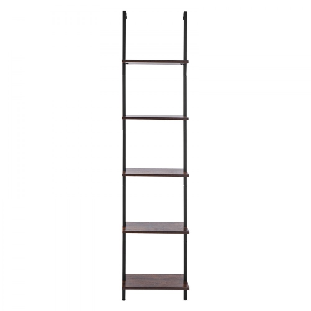 VEVOR Ladder Shelf with Metal Frame, 5 Tiers, Wall-Mounted Bookshelf, 40 x 30 cm, Floating Rustic Wooden Shelves, Storage Shelf for Kitchen, Bedroom, Bathroom, Living Room, Black