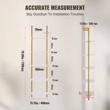 VEVOR Scaffale Tubolare Quadrato 5 Ripiani 40x30 cm Montaggio Parete Oro Bianco