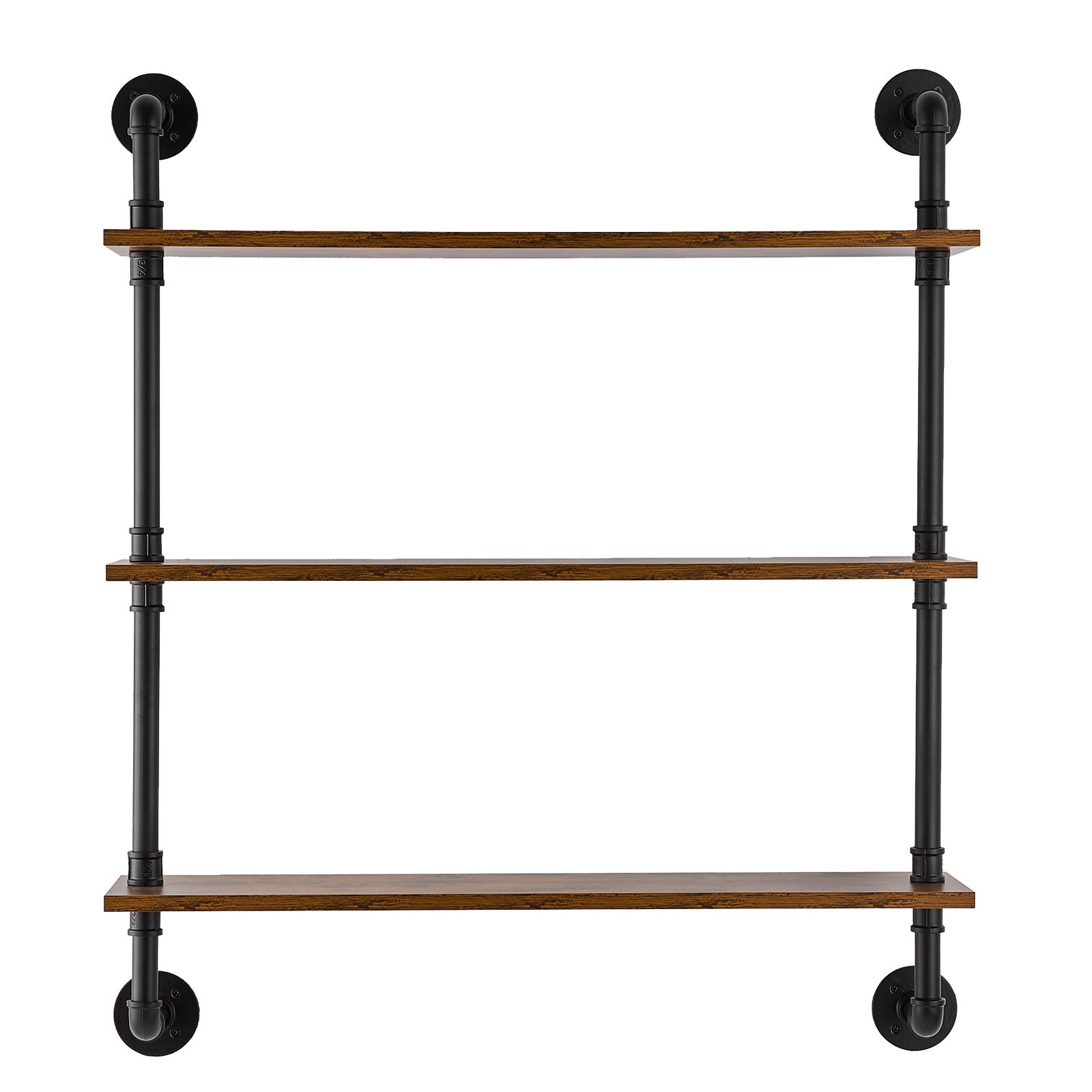 VEVOR Scaffale per Tubi Industriali, 3 Ripiani 830 x 205 mm, Mensole Galleggianti in Legno Rustico da Parete, Supporto per Libreria, Portaoggetti per Cucina, Camera da Letto, Bagno, Soggiorno, Nero