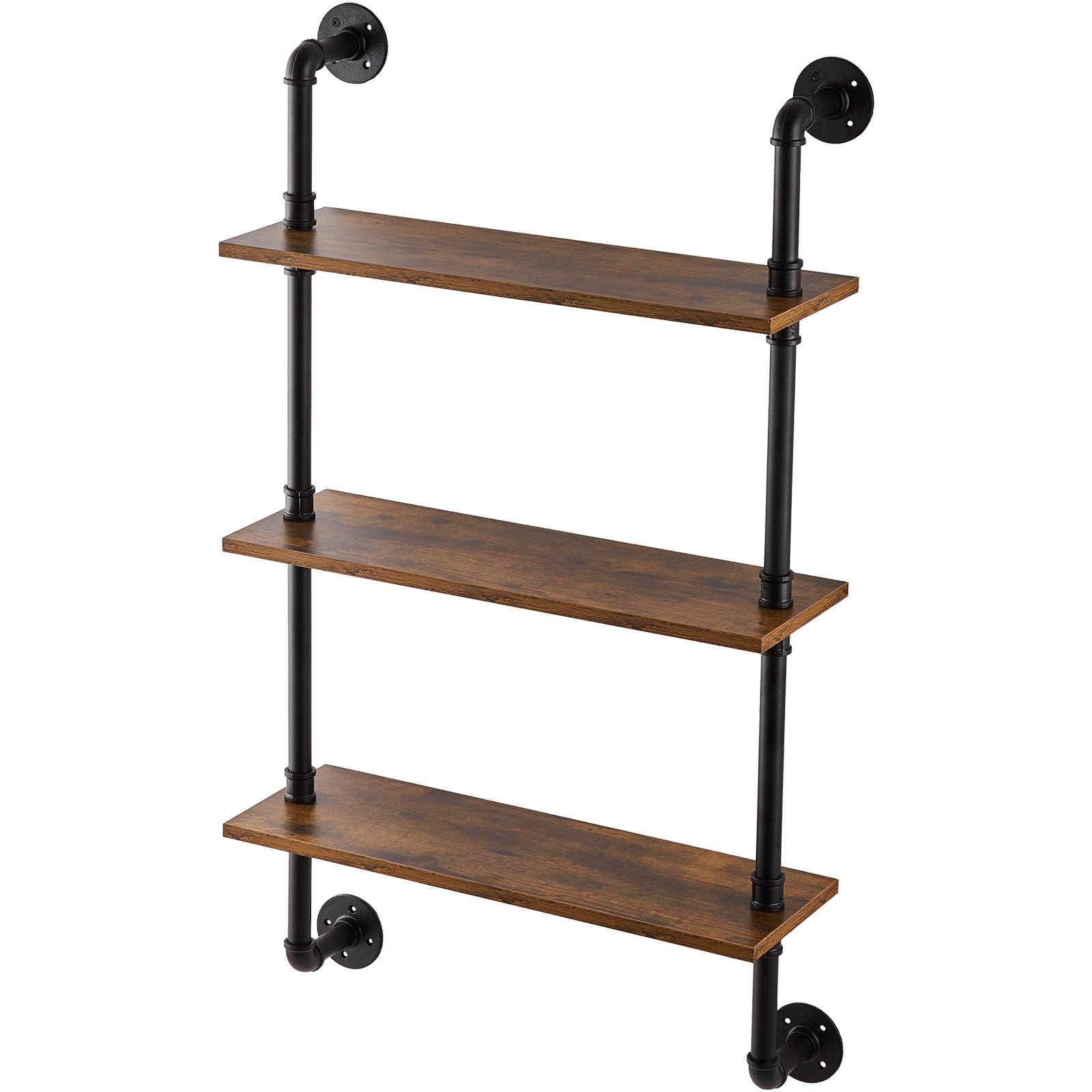 VEVOR Scaffale per Tubi Industriali, 3 Ripiani  630 x 205 mm, Mensole Galleggianti in Legno Rustico da Parete, Supporto per Libreria, Portaoggetti per Cucina, Camera da Letto, Bagno, Soggiorno, Nero