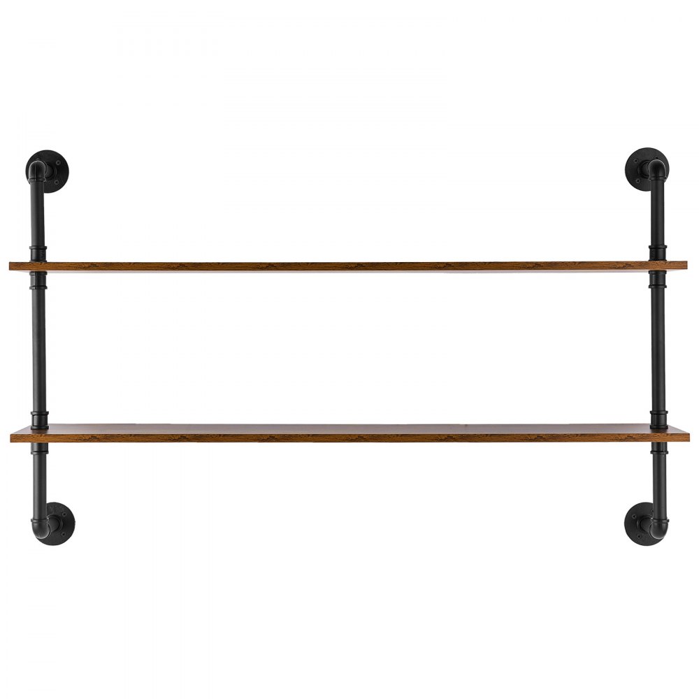 VEVOR Scaffale per Tubi Industriali, 2 Ripiani 1245 x 260 mm, Mensole Galleggianti in Legno Rustico da Parete, Supporto per Libreria, Portaoggetti per Cucina, Camera da Letto, Bagno, Soggiorno, Nero