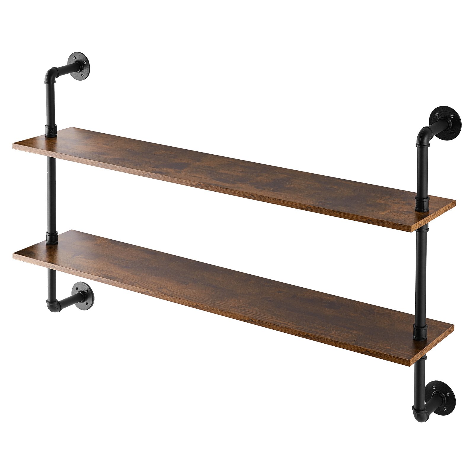 VEVOR Scaffale per Tubi Industriali, 2 Ripiani 1245 x 260 mm, Mensole Galleggianti in Legno Rustico da Parete, Supporto per Libreria, Portaoggetti per Cucina, Camera da Letto, Bagno, Soggiorno, Nero
