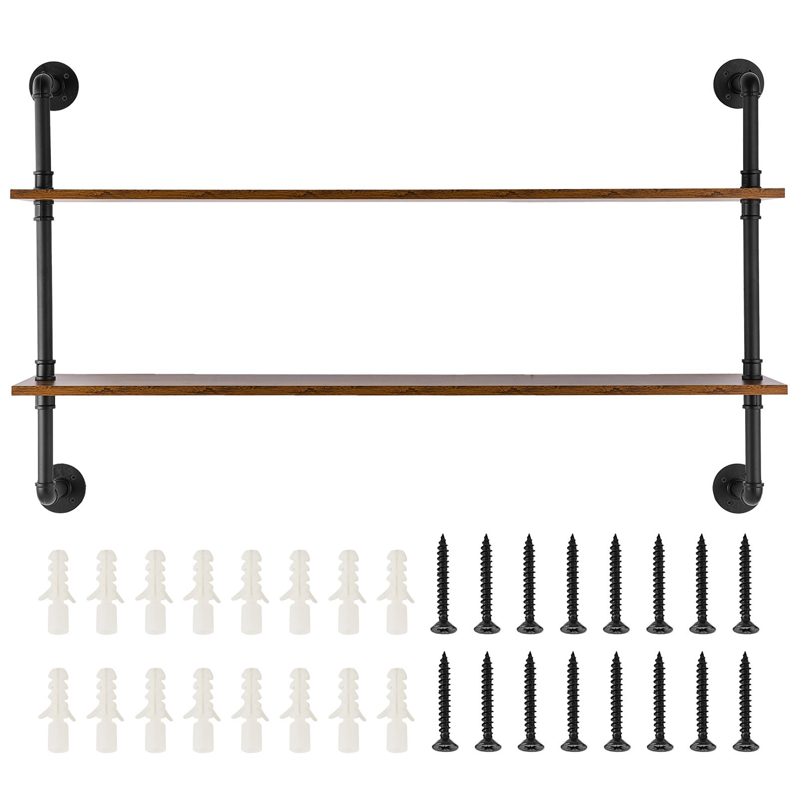 VEVOR Scaffale per Tubi Industriali, 2 Ripiani 1245 x 260 mm, Mensole Galleggianti in Legno Rustico da Parete, Supporto per Libreria, Portaoggetti per Cucina, Camera da Letto, Bagno, Soggiorno, Nero