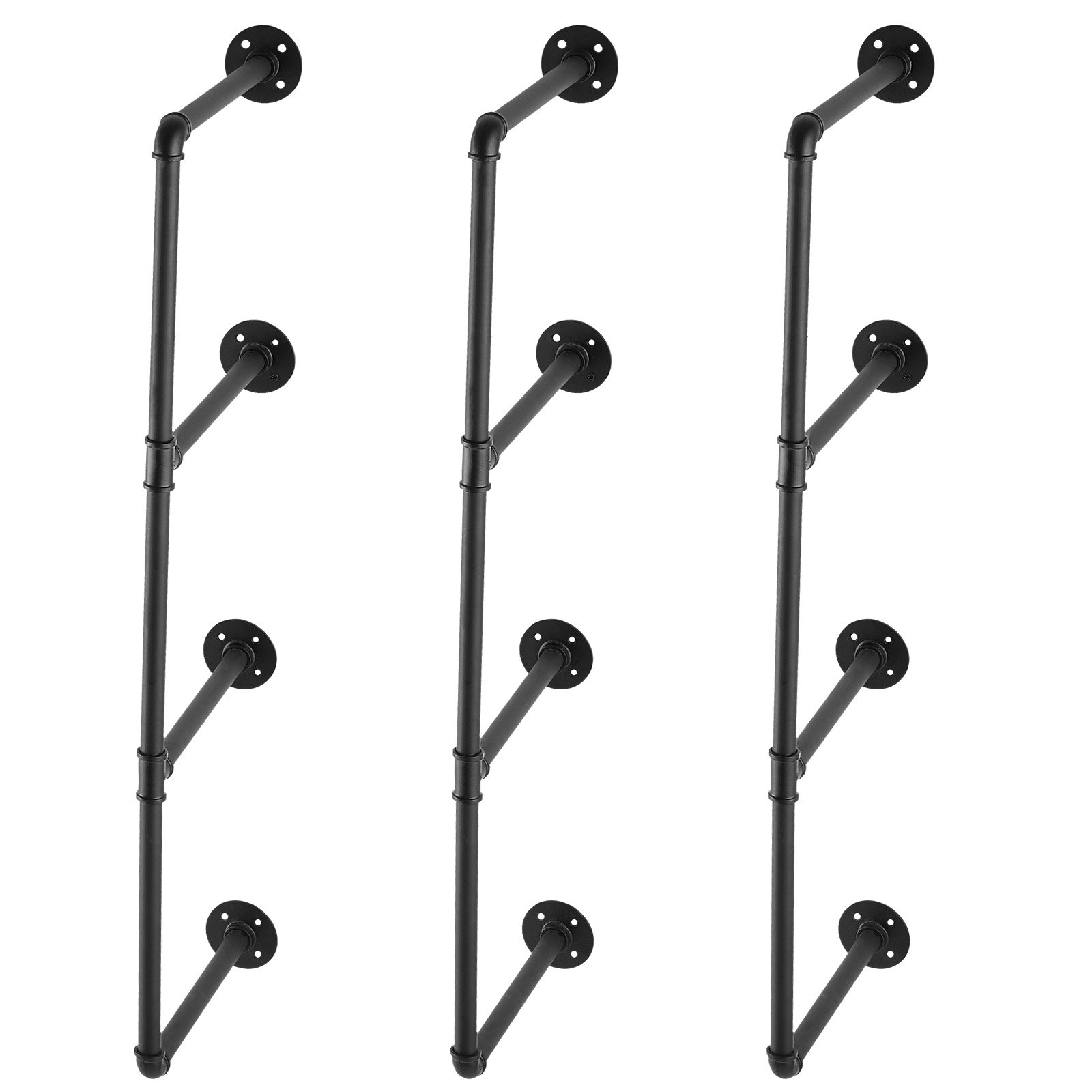 VEVOR Mensola per Tubi Industriali 4 Ripiani, Mensola in Legno Rustico Galleggiante da Parete 3 Pezzi, Larghezza di Tavola Applicabile 300 mm Supporto per Cucina, Camera da Letto (Tavole Non Incluse)