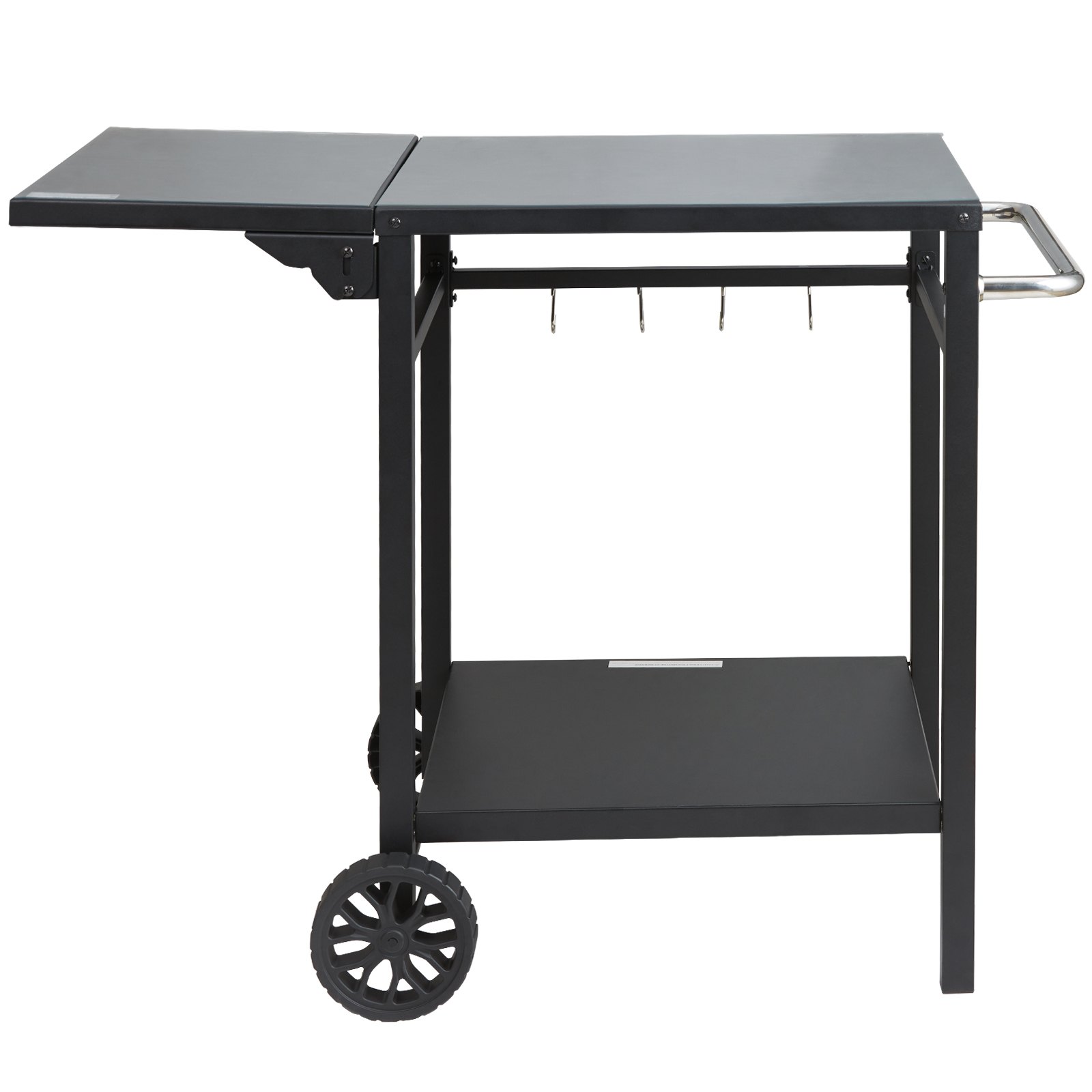 VEVOR Serving Cart Kitchen Trolley 97.2 x 64 x 75.5 cm Outdoor Grill Dining Cart with Double Shelf, Movable Grill Table for Food Preparation, Multifunctional Iron Tabletop Black