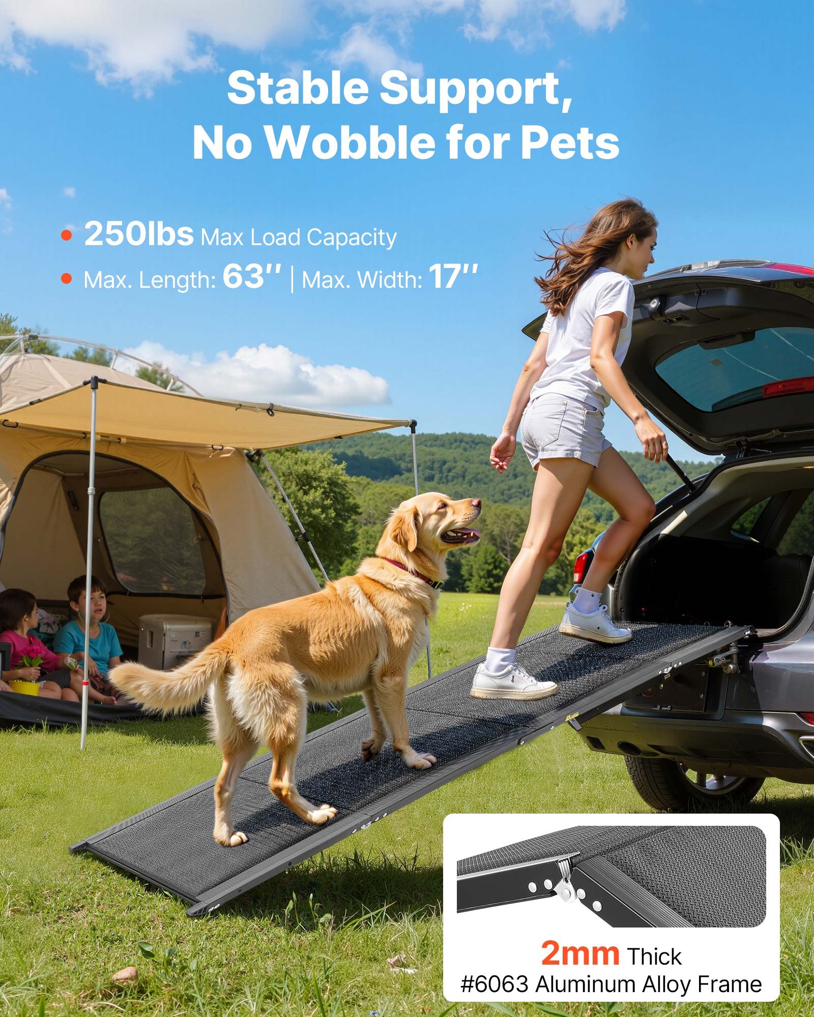 VEVOR Rampa per Cani per Auto 160 x 43,2 cm, Rampe Pieghevoli con Superficie in Tessuto Oxford Antiscivolo per Animali Domestici di Taglia Media e Grande Fino a 113 kg, per SUV e Camion