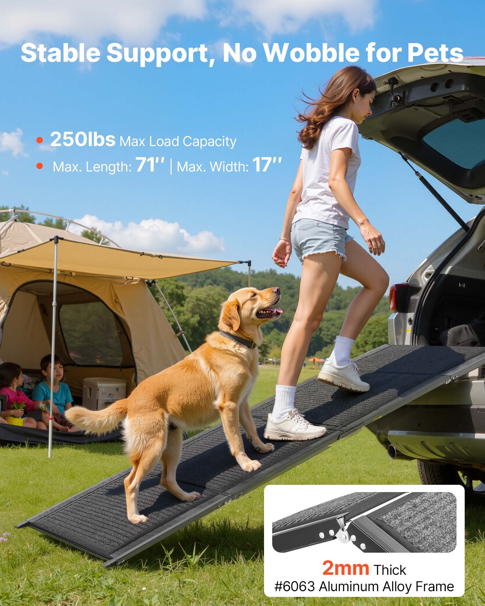 VEVOR Rampa per Cani per Auto 180 x 43,2 cm Rampe Pieghevoli con Superficie in Feltro Antiscivolo per Animali Domestici di Taglia Media e Grande Fino a 113 kg, per Cani da Esterno per SUV e Camion