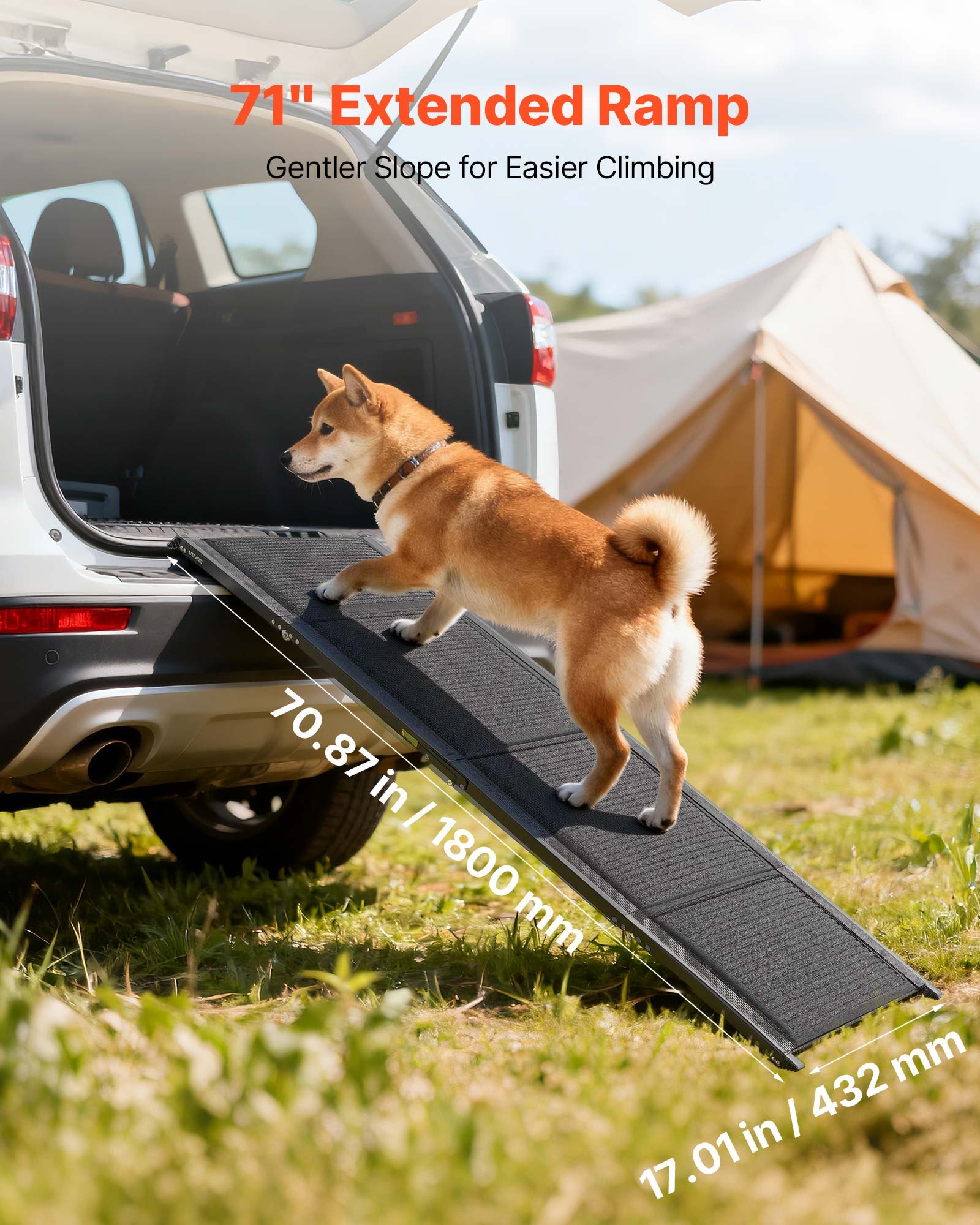 VEVOR Rampa per Cani per Auto 180 x 43,2 cm Rampe Pieghevoli con Superficie in Feltro Antiscivolo per Animali Domestici di Taglia Media e Grande Fino a 113 kg, per Cani da Esterno per SUV e Camion