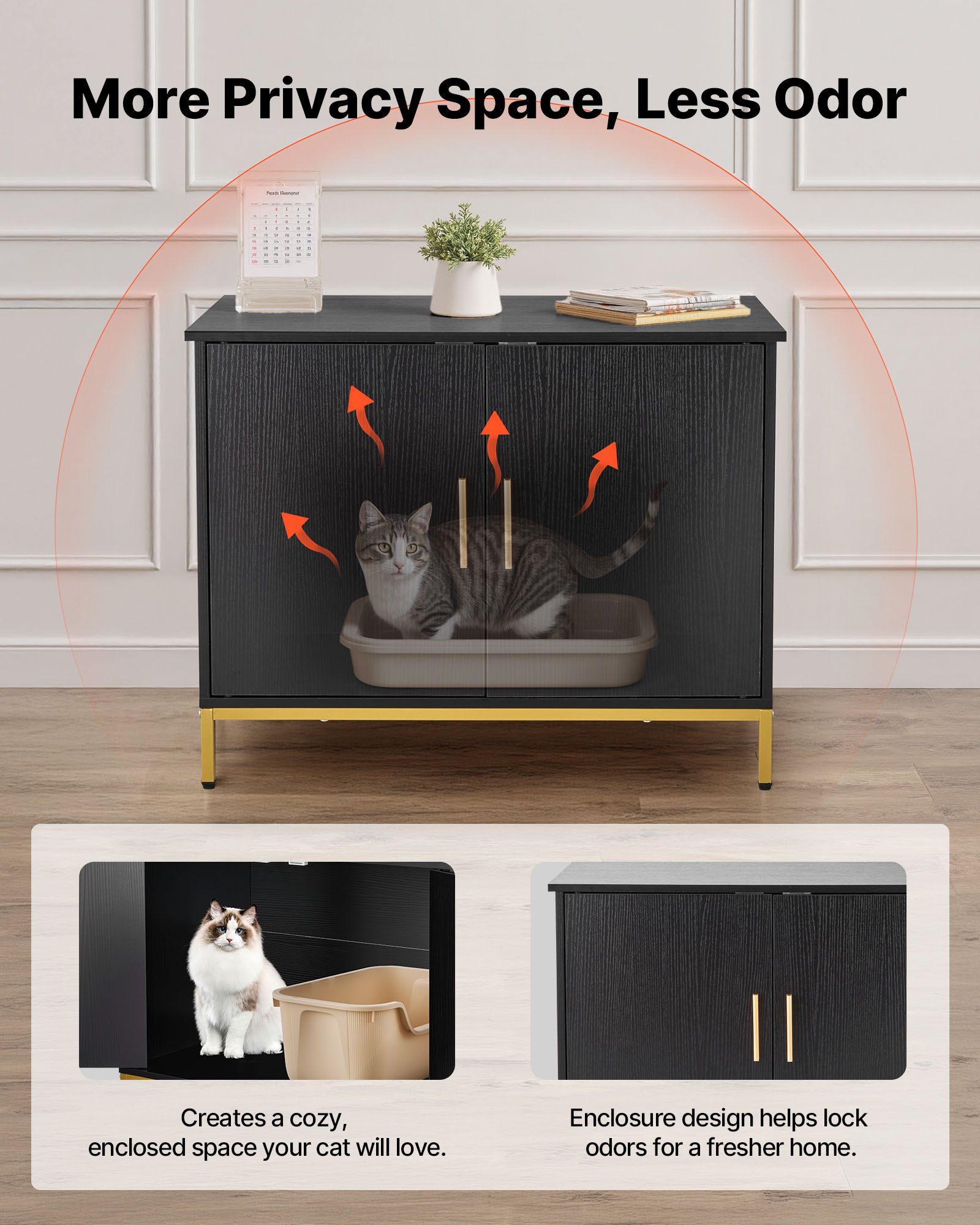 VEVOR Mobile per Lettiera per Gatti, Mobiletto per Lettiera Nascosta da 70 cm con Gambe e Maniglia in Metallo, Tavolino per Toilette per Gatti in Stile Moderno, per Camera da Letto e Soggiorno