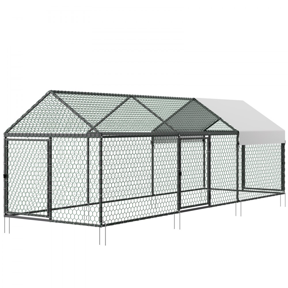 VEVOR Recinzione in Metallo per 6-8 Galline di Dimensioni 1 x 3 x 0,99 m, con Tetto a Punta, Copertura Impermeabile e 3 Porte, Compatibile con Pollai in Legno, per Pollame Conigli Oche Anatre Cortile
