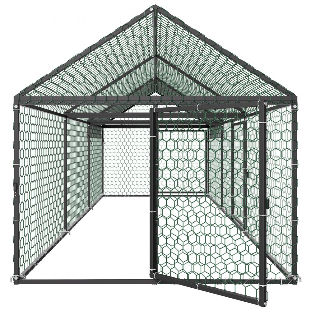 VEVOR Recinzione in Metallo per 6-8 Galline di Dimensioni 1 x 3 x 0,99 m, con Tetto a Punta, Copertura Impermeabile e 3 Porte, Compatibile con Pollai in Legno, per Pollame Conigli Oche Anatre Cortile