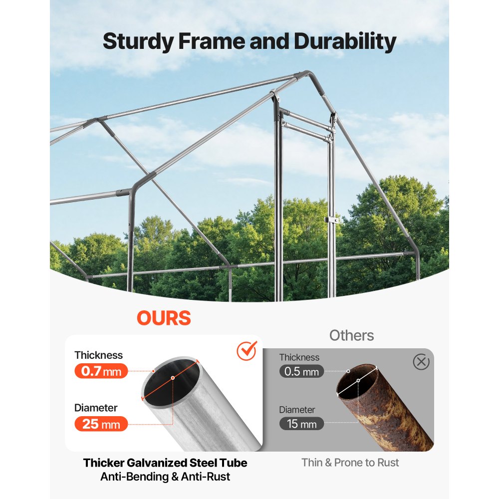 VEVOR Pollaio in Metallo di Grandi Dimensioni 3 x 3 x 2 m, Recinto per Polli con Copertura Impermeabile e Struttura Robusta, Gabbia per Pollame con Tetto a Guglia, Recinto per Anatre, Conigli