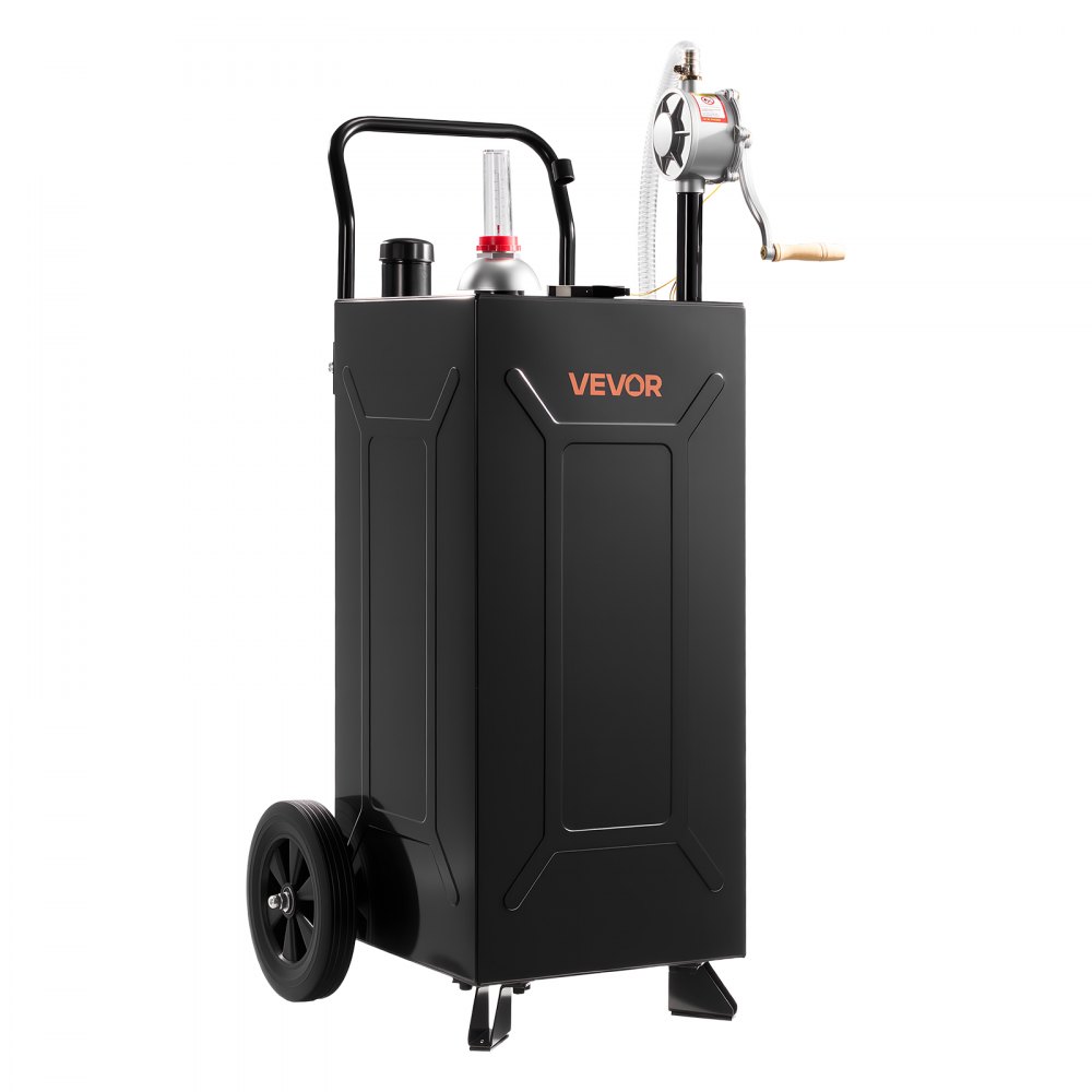 VEVOR Serbatoio Mobile per Carburante 113,6 L, in Acciaio al Carbonio Nero, Serbatoio Carburante Carrellato con Pompa Manuale e 2 Ruote, per Benzina e Diesel, per Auto, Tosaerba, ATV, Barche e Moto