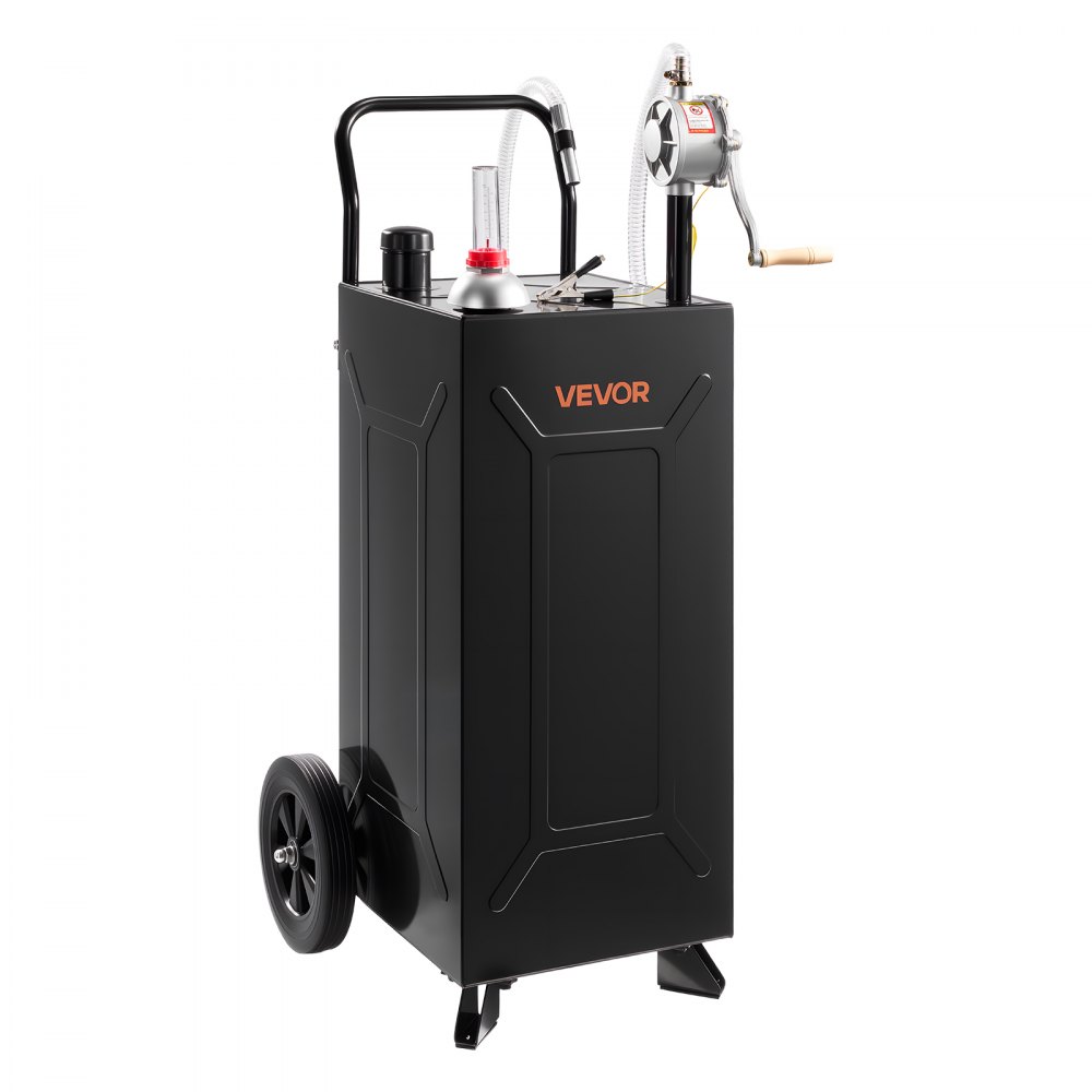 VEVOR Serbatoio Mobile per Carburante 113,6 L, in Acciaio al Carbonio Nero, Serbatoio Carburante Carrellato con Pompa Manuale e 2 Ruote, per Benzina e Diesel, per Auto, Tosaerba, ATV, Barche e Moto