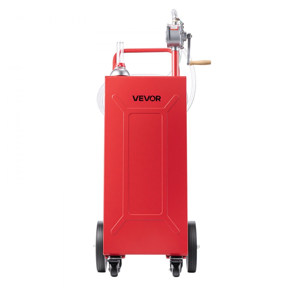 VEVOR Serbatoio Carburante Carrellato da 113,6 L in Acciaio al Carbonio, Carrello per Rifornimento Carburante, Pompa Manuale e 4 Ruote, per Benzina e Diesel, Auto, Tosaerba, ATV, Barche e Moto, Rosso