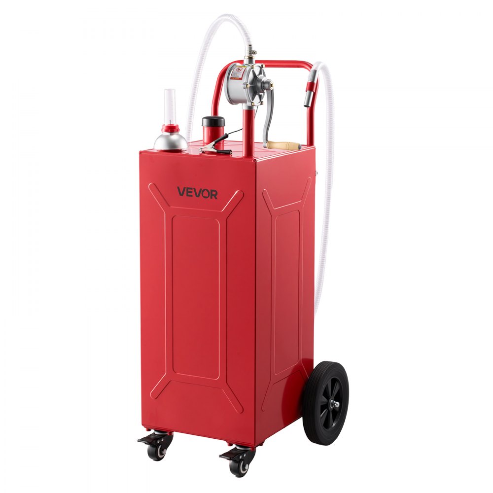 VEVOR Serbatoio Carburante Carrellato da 113,6 L in Acciaio al Carbonio, Carrello per Rifornimento Carburante, Pompa Manuale e 4 Ruote, per Benzina e Diesel, Auto, Tosaerba, ATV, Barche e Moto, Rosso