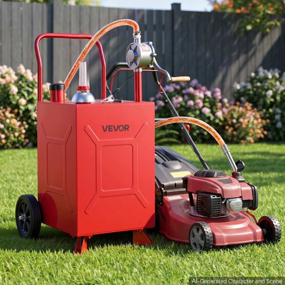 VEVOR Serbatoio Carburante Carrellato da 75,7 L Acciaio al Carbonio Rosso, Serbatoio per Carburante Portatile con Pompa Manuale e 2 Ruote, per Benzina e Diesel, per Auto, Tosaerba, ATV, Barche e Moto