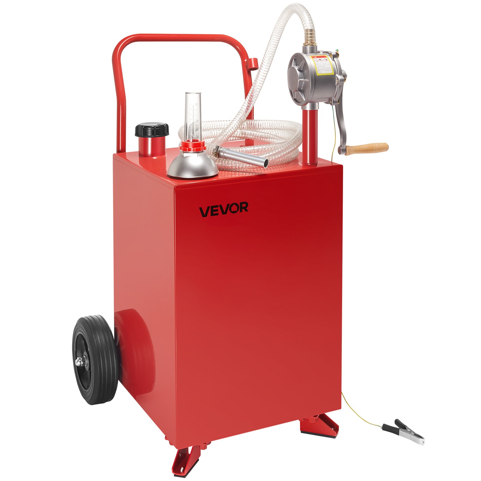 VEVOR 75 L Fuel Trolley, Petrol & Diesel Tank with Manual Transfer Pump, Fuel Canister with 2 Wheels & 3 m Hose, Gas Tank for Cars, Lawn Mowers, Off-Road Vehicles, Boats, Red