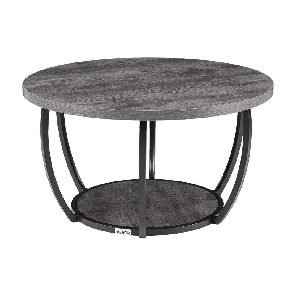 VEVOR Tavolino Laterale Rotondo Tavolino da Divano a Due Livelli con Struttura in Metallo e Spazio Aperto e Carico di 34,9 kg, Tavolo da Soggiorno Minimalista da 80,5 x 80,5 x 44 cm Grigio