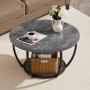 VEVOR Tavolino Laterale Rotondo Tavolino da Divano a Due Livelli con Struttura in Metallo e Spazio Aperto e Carico di 34,9 kg, Tavolo da Soggiorno Minimalista da 80,5 x 80,5 x 44 cm Grigio