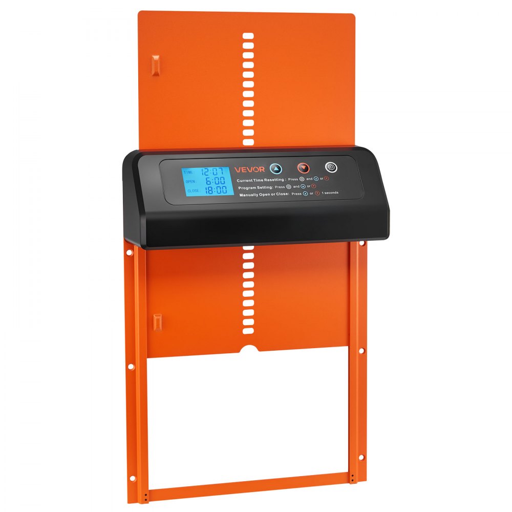 VEVOR Porta Automatica per Pollaio, Alimentata a Batteria con Timer e Impostazione Manuale, Anti-Pizzicamento, Apriporta Automatico in Lega di Alluminio con Guarnizione Impermeabile, Arancione