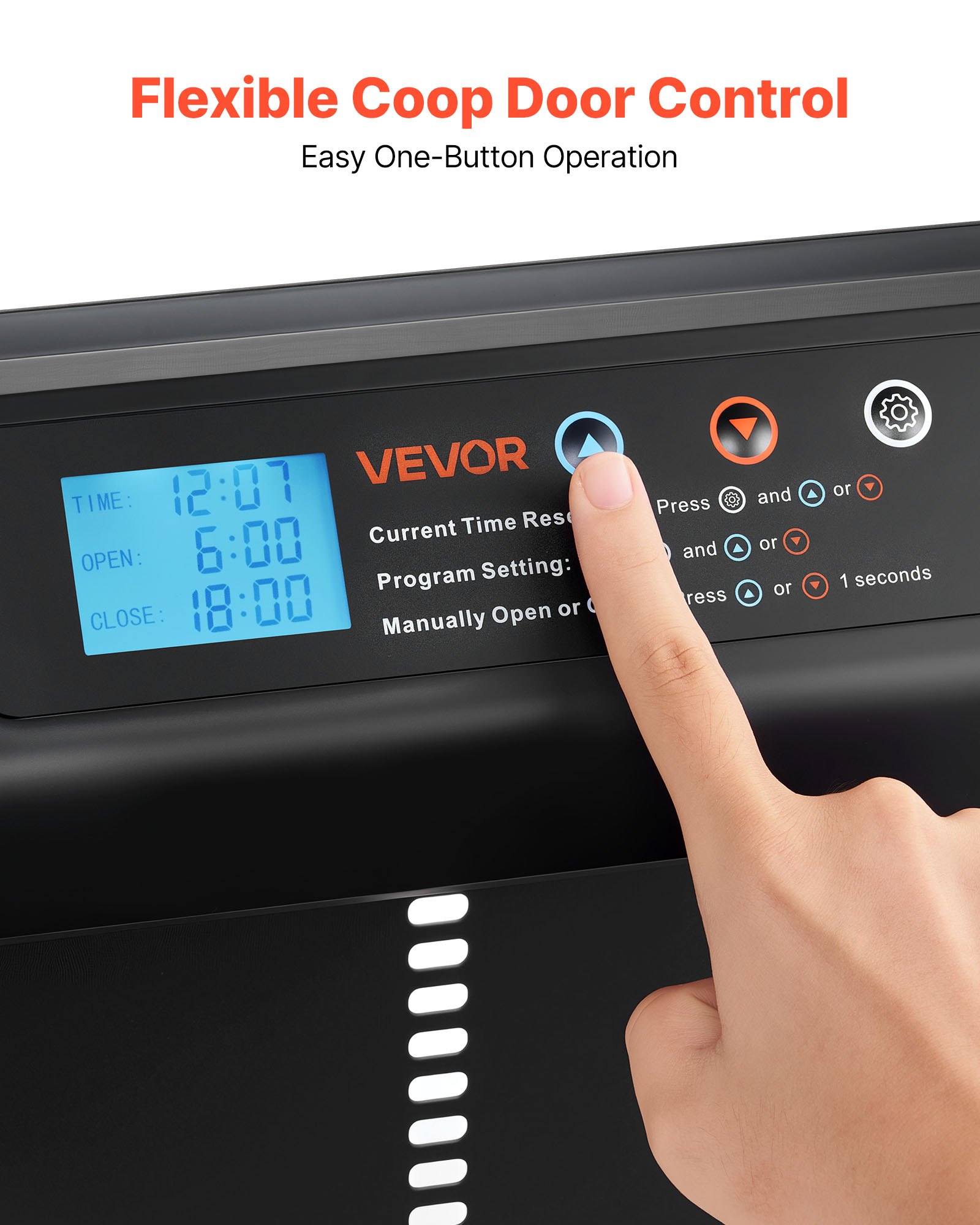 VEVOR Porta Automatica per Pollaio, Alimentata a Batteria con Timer e Impostazione Manuale, Sicurezza Anti-Pizzicamento, Apriporta Automatico in Lega di Alluminio con Guarnizione Impermeabile, Nero