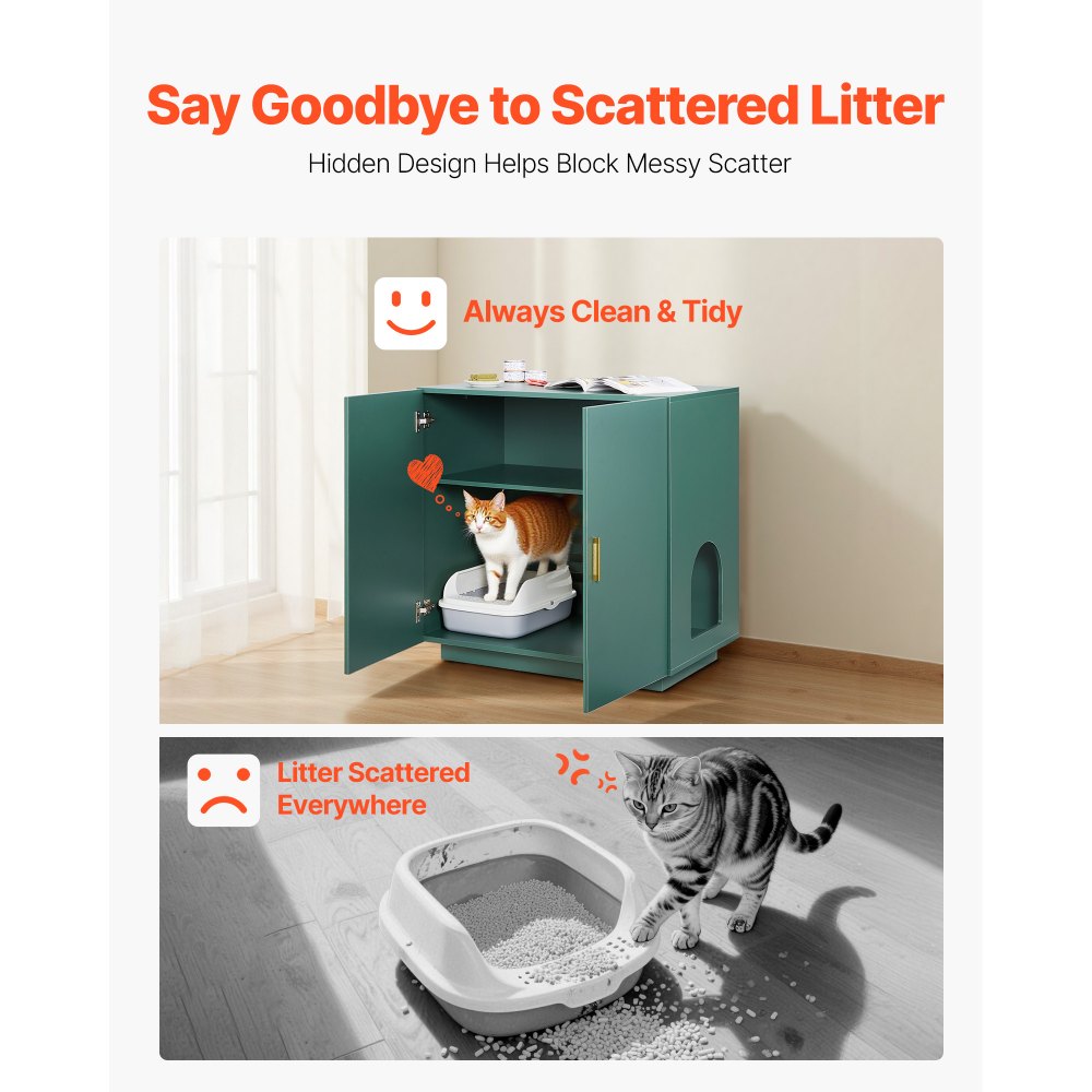 VEVOR Mobile Lettiera per Gatti, per Nascondere Lettiere da 800 mm, Bagno per Gatti in Legno per Interni con Fori di Ventilazione, Mobile per Cuccia a Doppia Anta, Tavolino Laterale