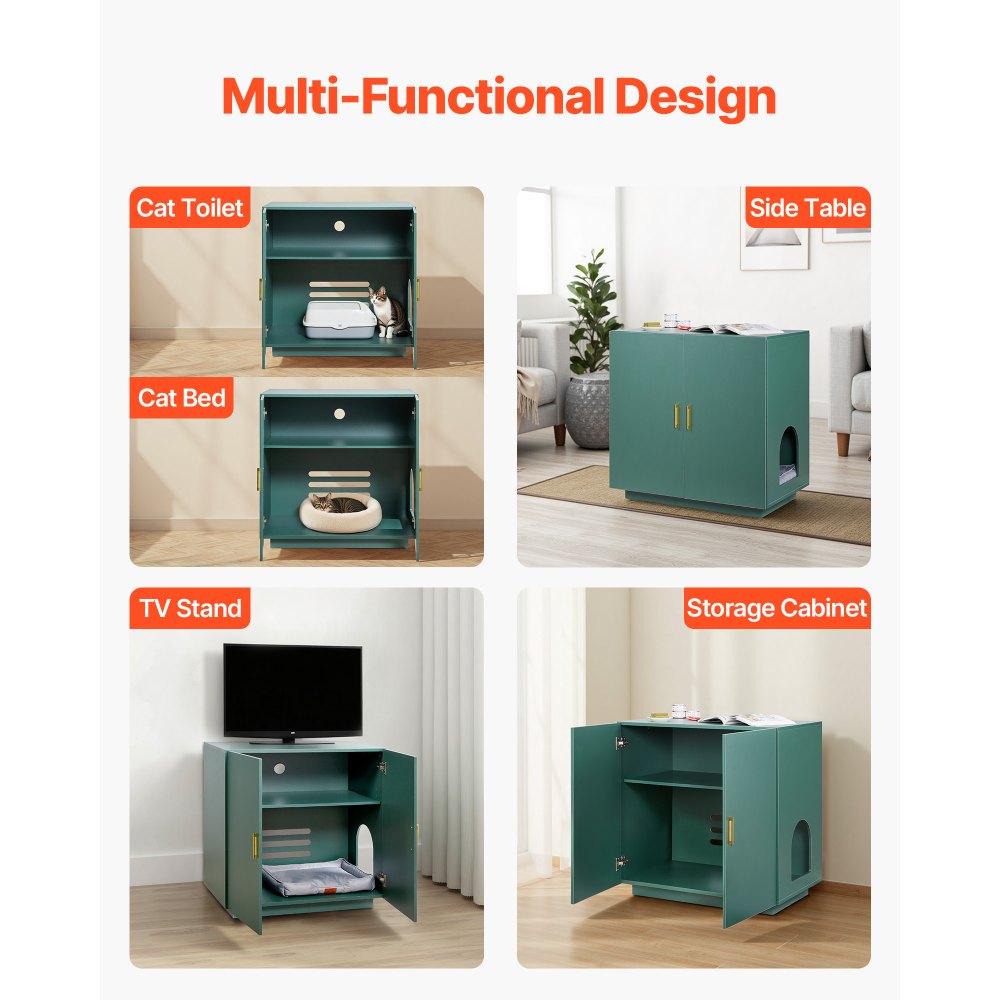VEVOR Mobile Lettiera per Gatti, per Nascondere Lettiere da 800 mm, Bagno per Gatti in Legno per Interni con Fori di Ventilazione, Mobile per Cuccia a Doppia Anta, Tavolino Laterale
