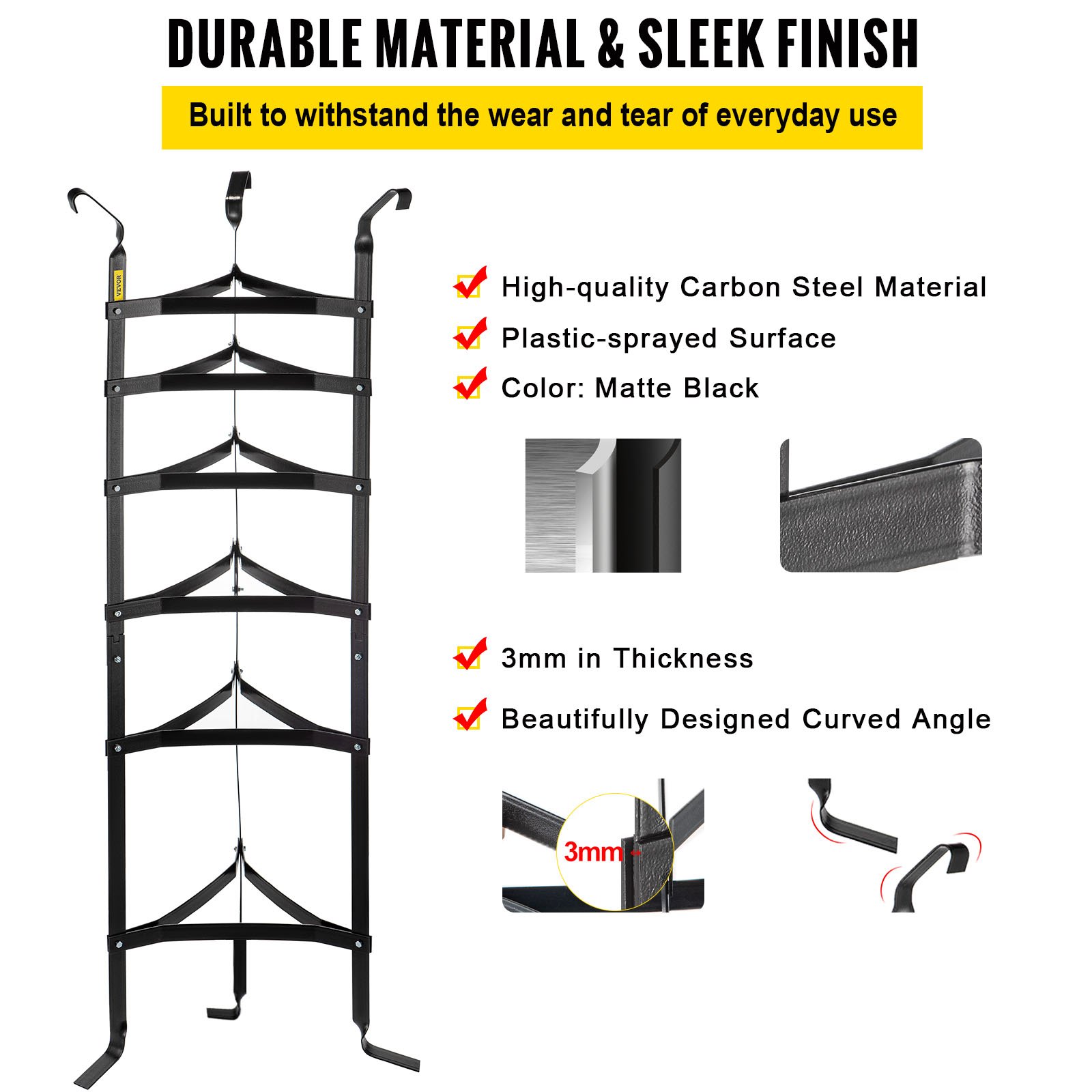 VEVOR Portapentole Verticale a 6 Ripiani a Nero Opaco da Cucina, Organizzatore Multifunzione per Pentole in Acciaio al Carbonio Carico da 60kg, per Ristorante, Panetteria, Caffetteria, Supermercato