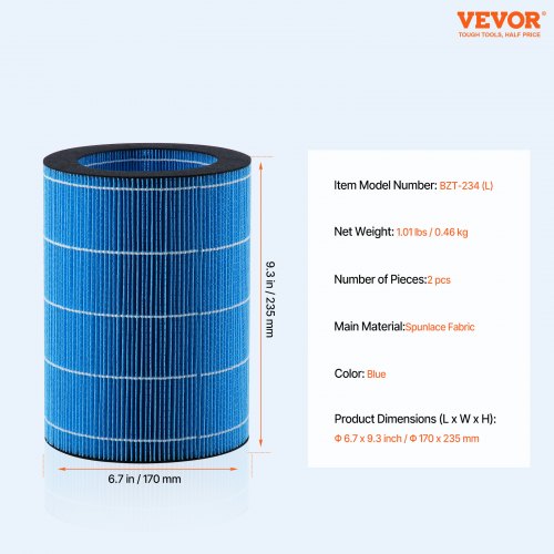 VEVOR Filtro Sostitutivo Per Umidificatore Evaporativo 5L – 2 Pezzi Compatibili Con Modello BZT-234, Facile Da Cambiare