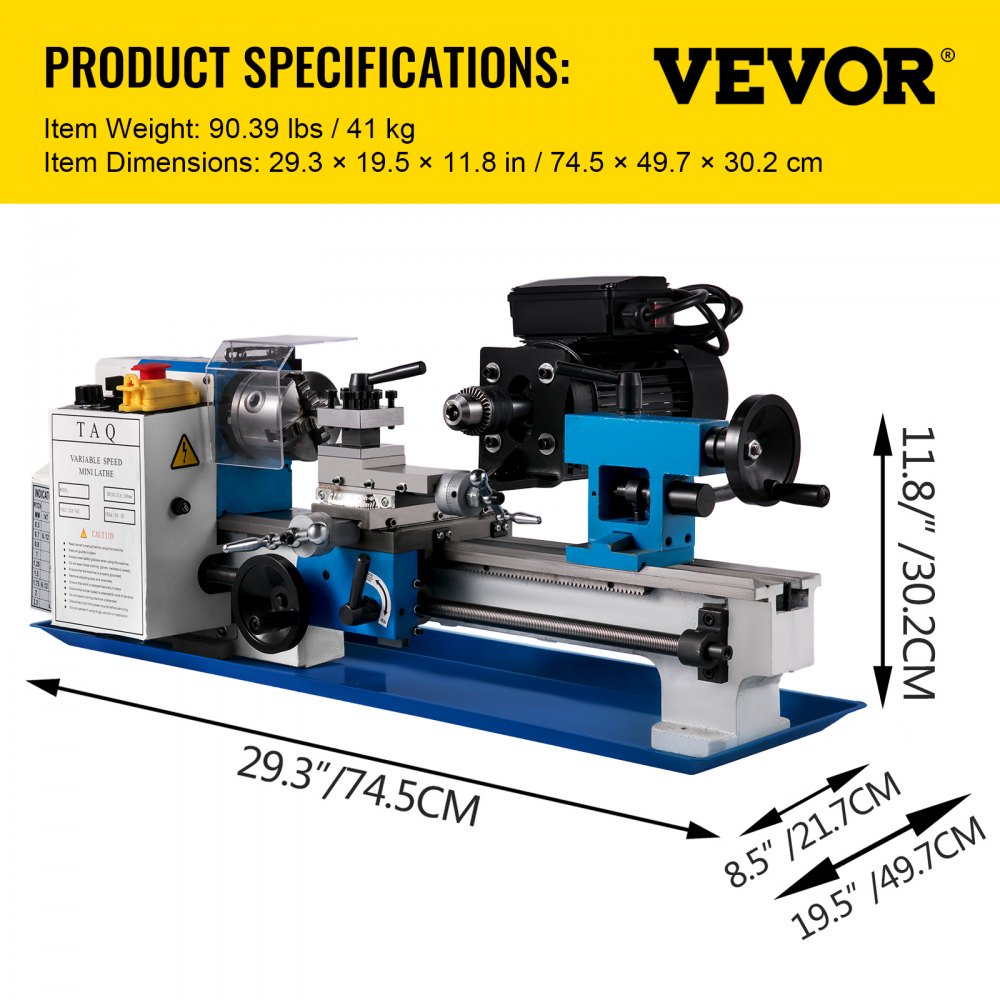 VEVOR Tornio per Metallo 550W Tornio per Metallo a Velocità Variabile 7''X14 '' Tornio per Metallo 50-2500 giri / min Fresatrice per Metallo Tornio per Metallo Fresatura Digitale