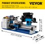 VEVOR Tornio per Metallo 550W Tornio per Metallo a Velocità Variabile 7''X14 '' Tornio per Metallo 50-2500 giri / min Fresatrice per Metallo Tornio per Metallo Fresatura Digitale