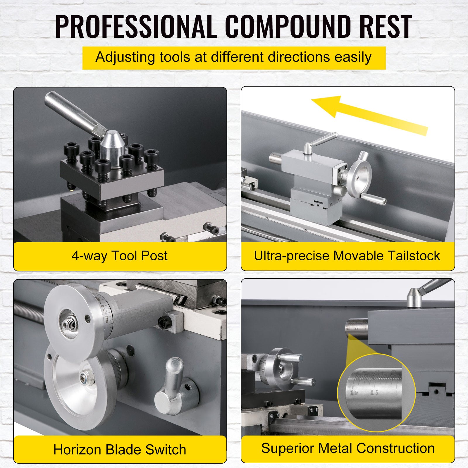 VEVOR Mini Tornio per Metallo, 1100 W 220 V Diametro Mandrino 125 mm Letto Oscillante 220 mm Tornio in Metallo Monofase per Varie Attività di Lavorazione Come Tornitura, Foratura, Filettatura e Taglio