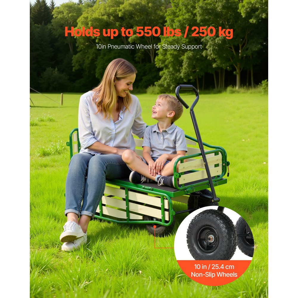 VEVOR Carretto da Traino per Bambini da 101 cm con Pannello e Maniglia in Legno Pieghevoli, Supporta Fino a 250 kg, Pneumatici Fuoristrada da 25,4 cm, Regalo di Compleanno per Bambini, Giardinaggio