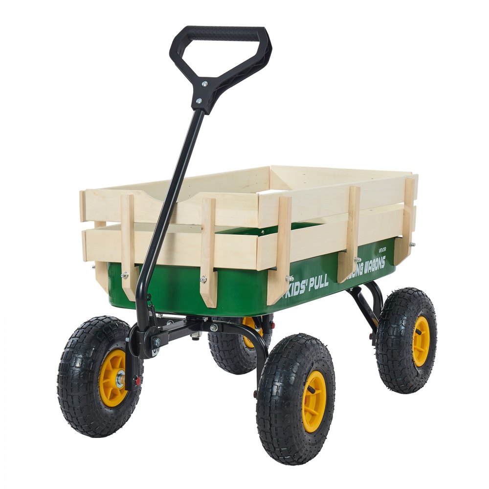 VEVOR Carretto da Traino per Bambini da 101 cm con Pannelli in Legno e Maniglia, Supporta Fino a 150 kg, Carrello Multiuso per Tutti i Terreni, Regalo di Compleanno per Bambini, Giardinaggio, Verde