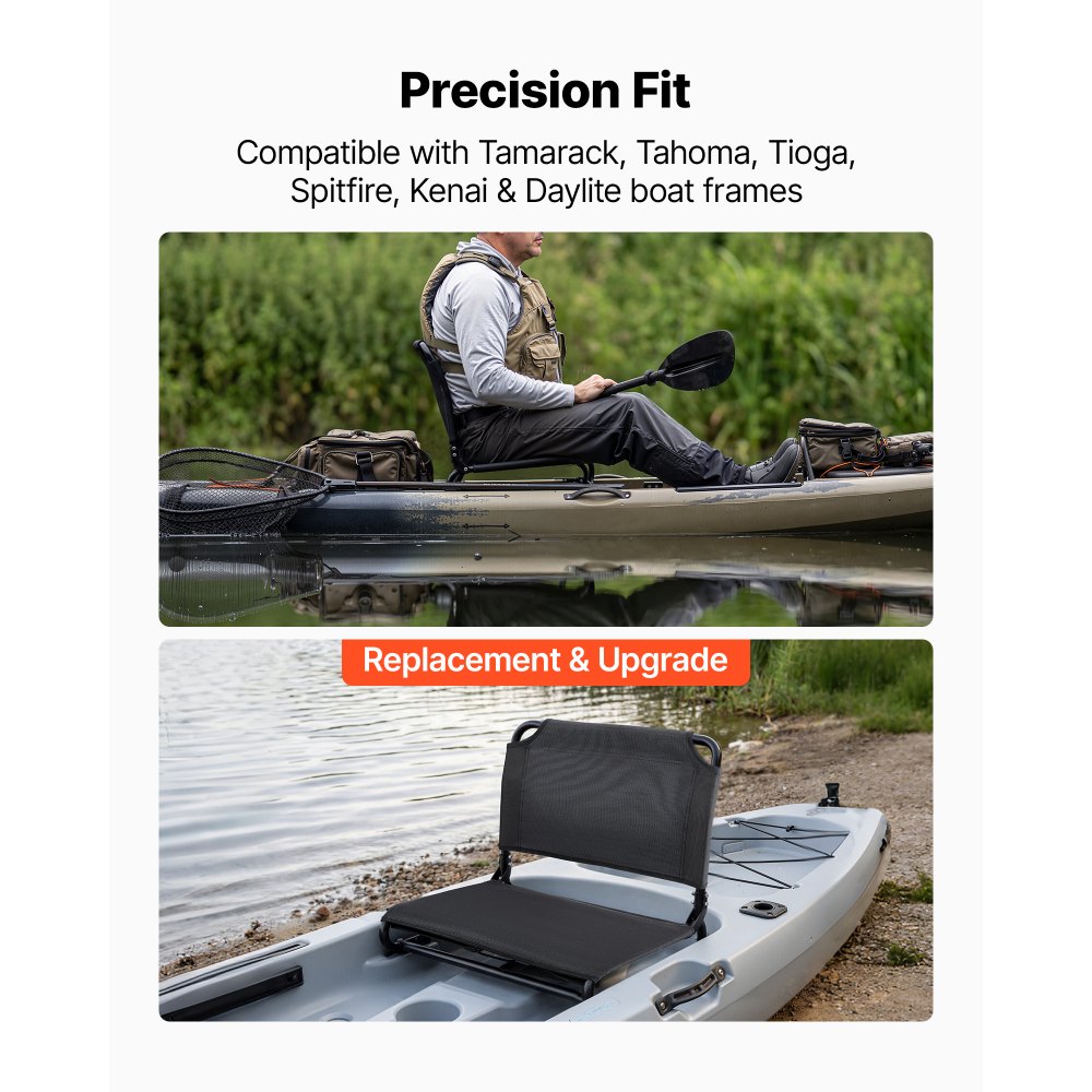 VEVOR Sedile per Kayak 1 pezzo Sedile con Schienale per Kayak Gonfiabile Dimensioni 505 x 430 x 370 mm Sedia con Schienale per Canoa Barca da Pesca Telaio in Lega di Alluminio Telaio Pieghevole, Nero