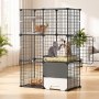 VEVOR Gabbia per Gatti a 3 Livelli 71,1 x 45,5 x 104,1 cm da Montare, Recinto Interno con Lettiera, con Struttura in Filo Metallico Rimovibile, Spazio per Riposo, Colore Nero, per 1-2 Animali Piccoli