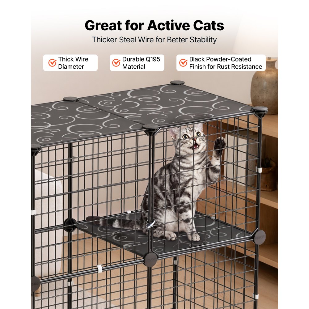 VEVOR Gabbia per Gatti a 4 Livelli 104,1 x 35,5 x 139,7 cm da Interno, Box Fai Da Te con Lettiera, Struttura in Filo Metallico Rimovibile, Colore Nero, per 1-2 Gatti Furetti e Animali Piccola Taglia