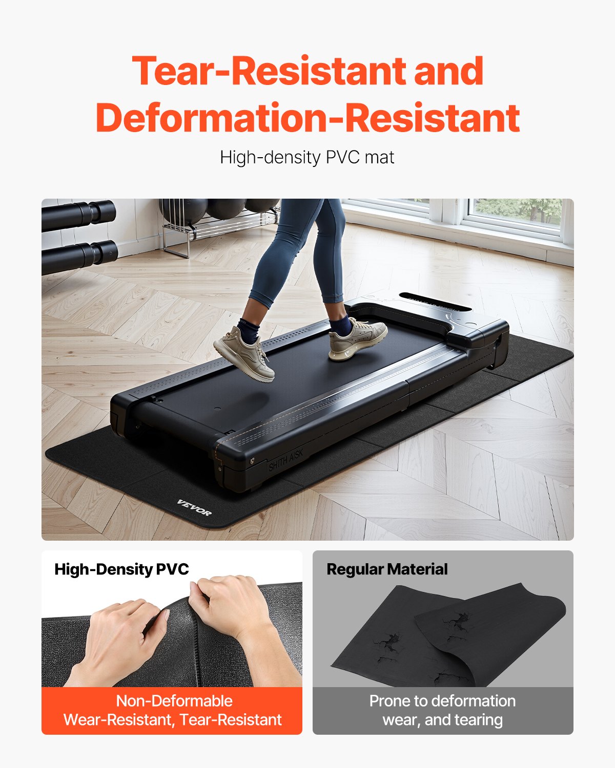 VEVOR Treadmill Mat for Carpeted Floors, Floor Protection Mat (61 x 173 cm) for Exercise Equipment, 6 mm Thick, Training Mat for Elliptical Trainers on Carpet and Hardwood Floors, High-Density PVC Floor Protection