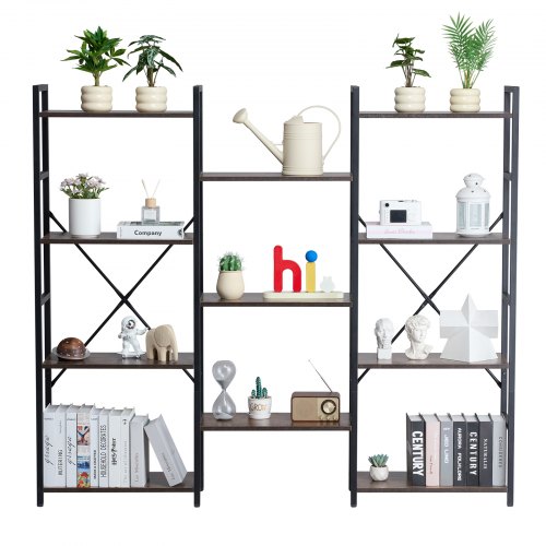 VERMESS Libreria industriale a 4 ripiani, 61 cm, in legno, con ripiani aperti, libreria rustica in piedi con struttura in metallo, per soggiorno, camera da letto, 61 x 30 x 119,9 cm