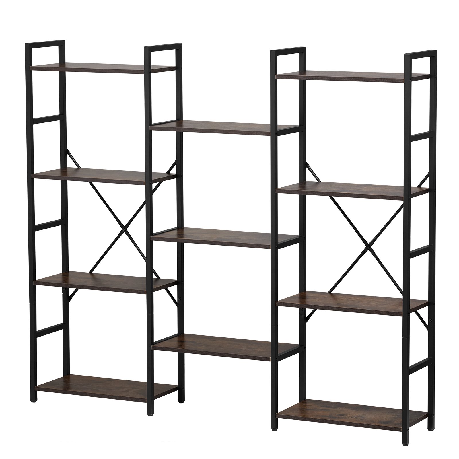 VEVOR Libreria Tripla in Metallo, Libreria Industriale a 11 Ripiani, Libreria Rustica Vintage con Ripiani Aperti, Scaffale Espositivo per Soggiorno, Camera da Letto Ufficio, 1580 x 260 x 1390 mm