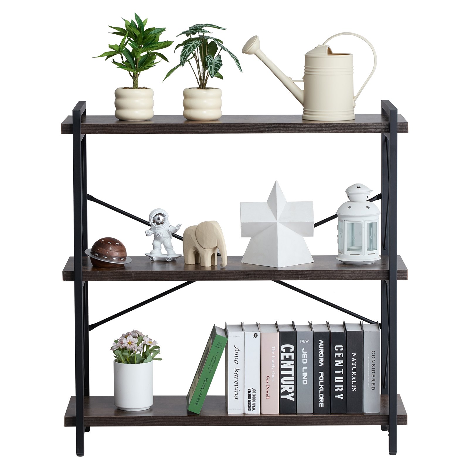 VEVOR Metal Bookshelf, 3-Tier Rectangular Industrial Bookshelf, Small Rustic Storage Shelf with Open Shelves, Freestanding Display Shelf, Storage Shelf, Bedroom