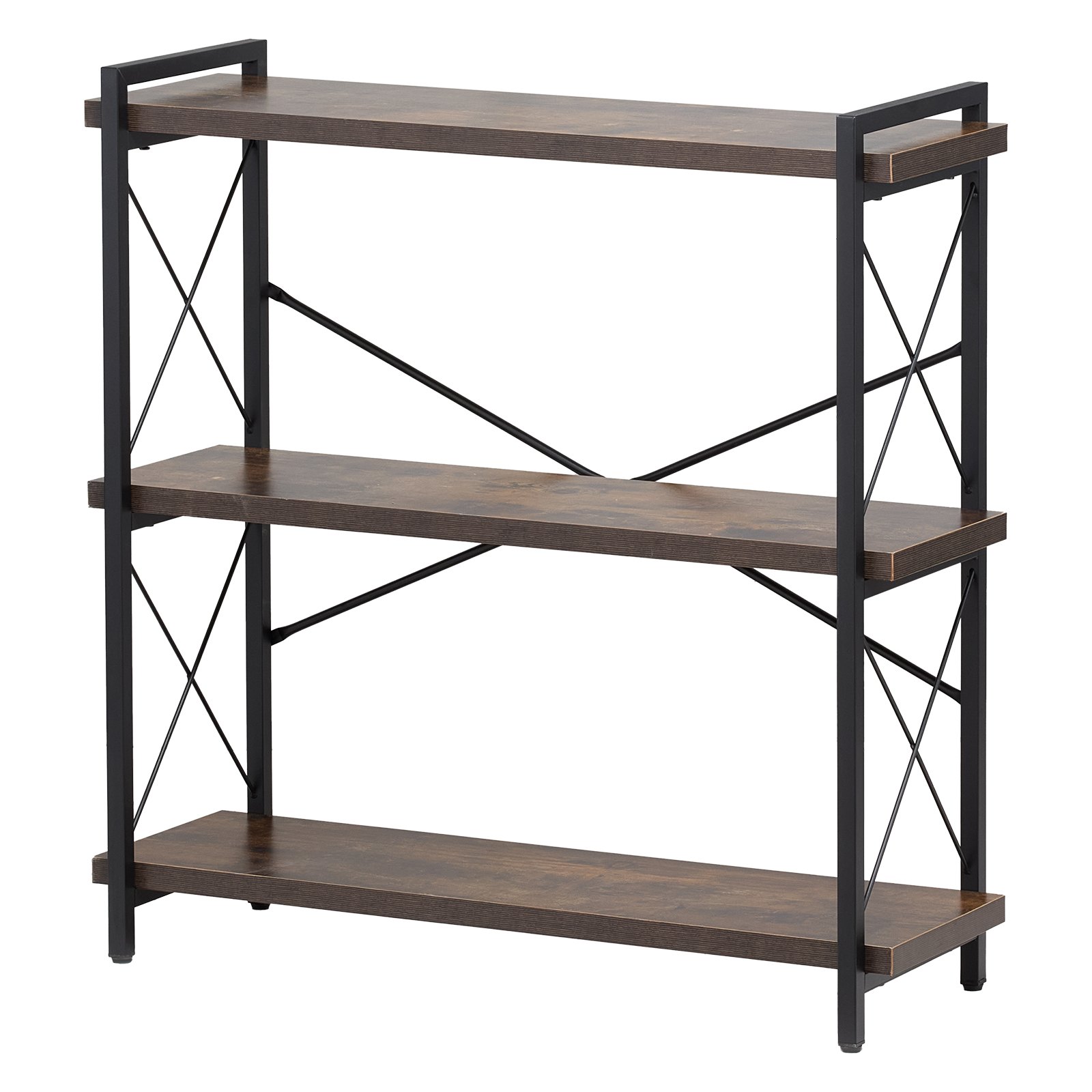 VEVOR Metal Bookshelf, 3-Tier Rectangular Industrial Bookshelf, Small Rustic Storage Shelf with Open Shelves, Freestanding Display Shelf, Storage Shelf, Bedroom